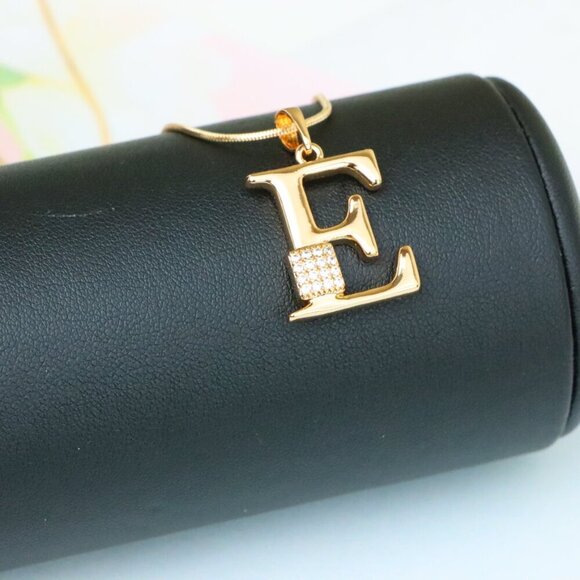 "Rose Gold Plated E Initial Pendant with Sparkling Stone Accent, XPPT1416 - Picture 5 of 13